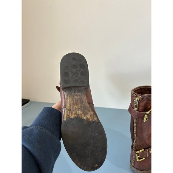 Steve Madden Engage leather moto style boots size 8.5 distressed brown buckles - Picture 6 of 8